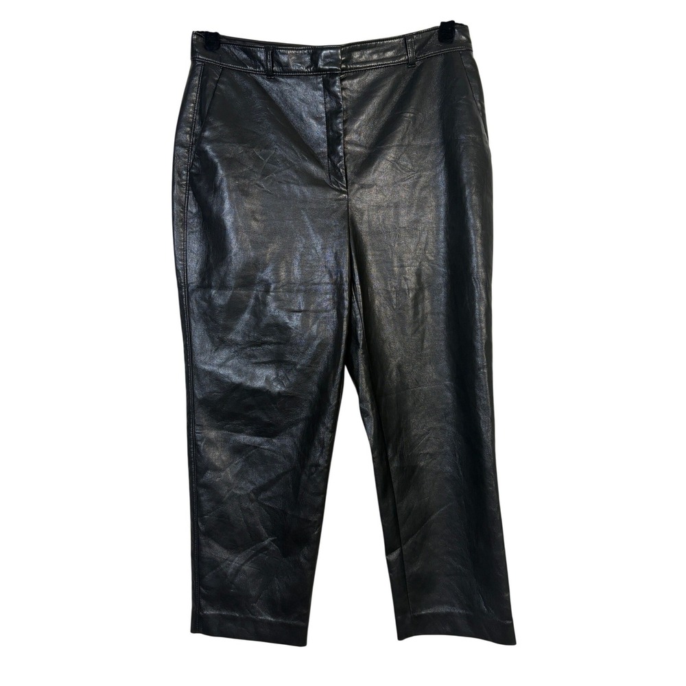 Babaton Command Pant Black Vegan Leather High Rise Straight Leg Trousers Size 14